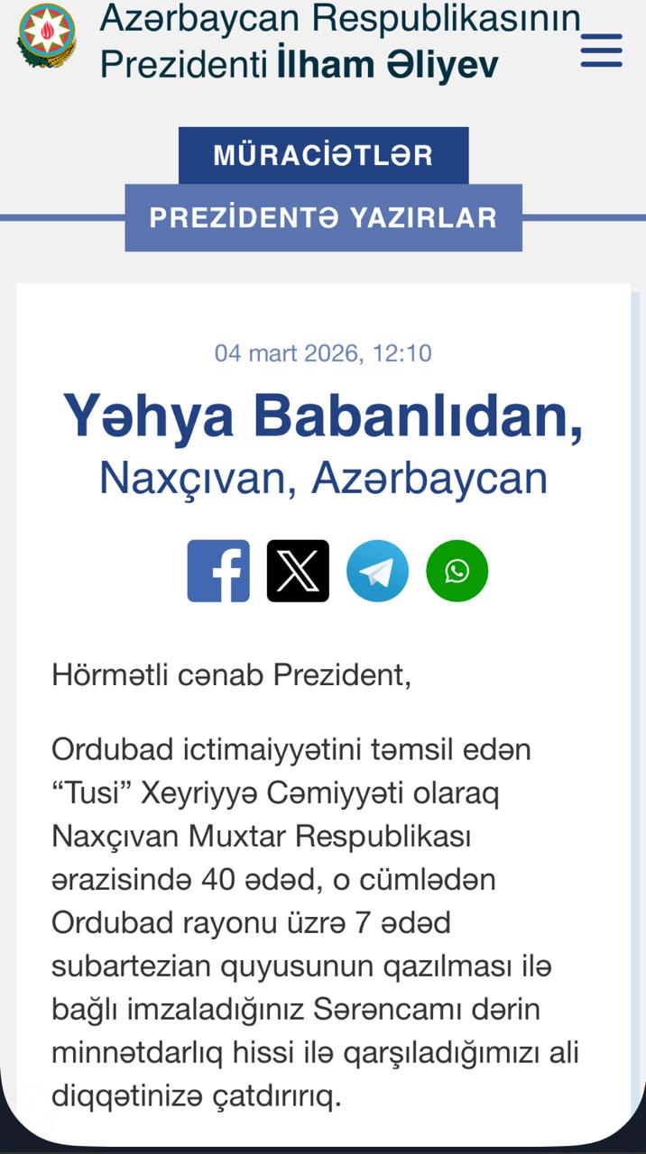 Ordubad ictimaiyyəti Prezidentə minnətdarlıq edib