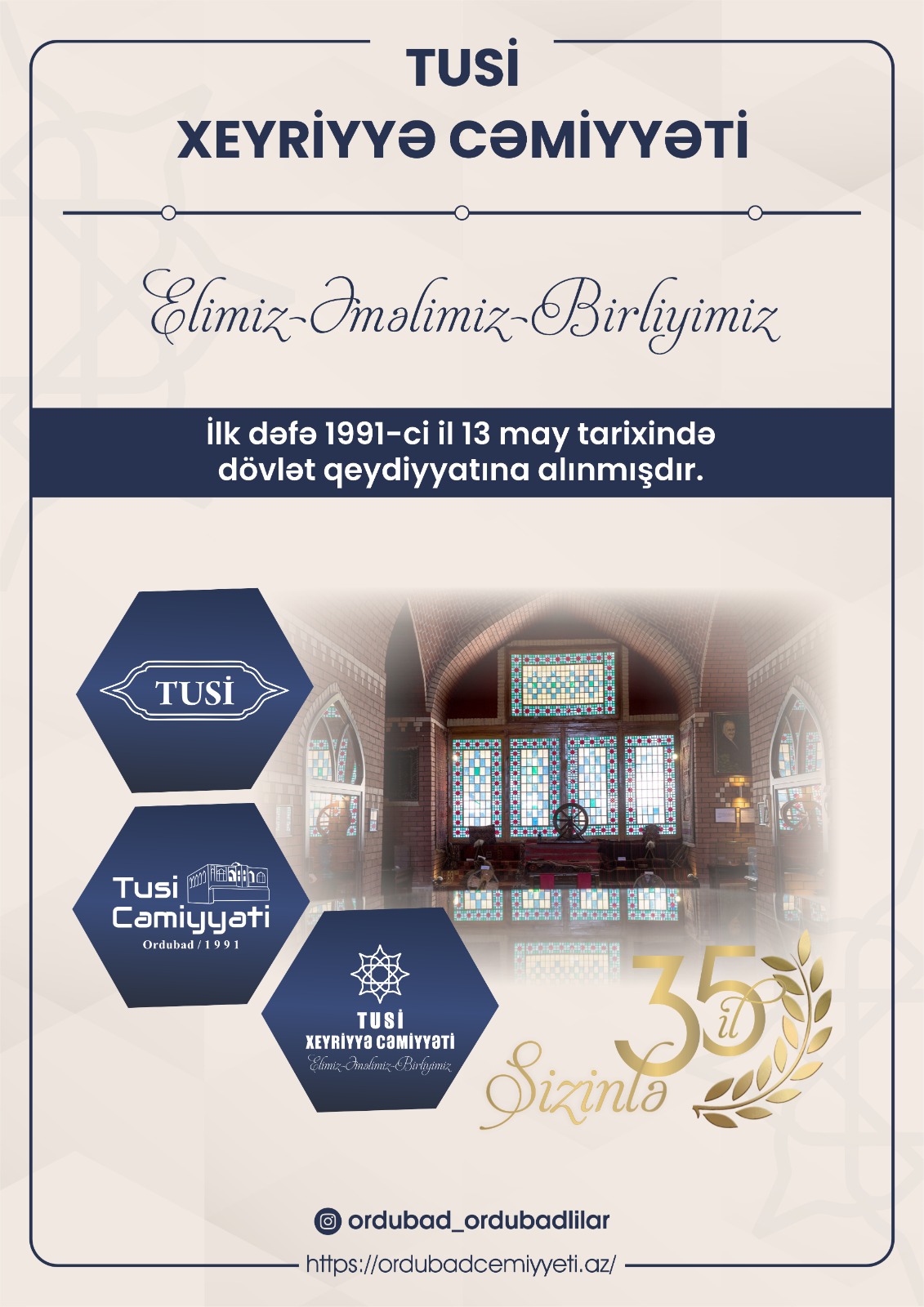 “Tusi” Xeyriyyə Cəmiyyətinin dövlət qeydiyyatına alınmasından 35 il ötür